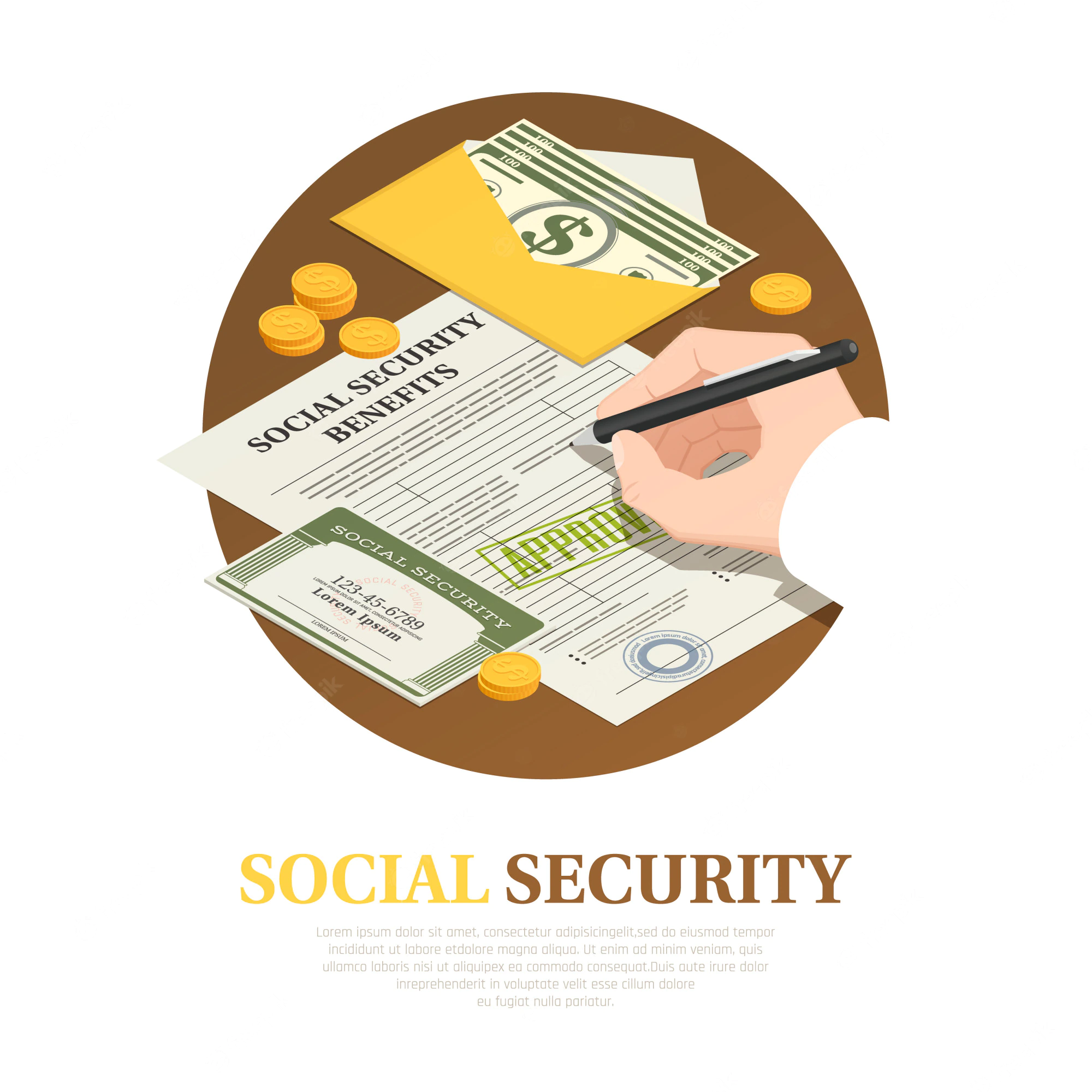 social security benefits isometric composition 1284 24732