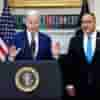 US President Joe Biden announces student loan debt relief with Education Secretary Miguel Cardona (R) on August 24, 2022, in the Roosevelt Room of the White House. (Photo: Forbes via Getty Images)