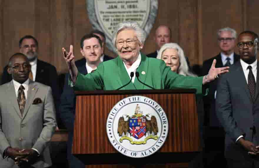 Alabama Governor Kay Ivey delivers her State of the State address Tuesday, March 7, 2023, in Montgomery, Alabama. (AP Photo/Julie Bennett)