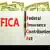 FICA symbol. Concept words FICA federal insurance contributions act on white note on beautiful white background. Dollar bills.